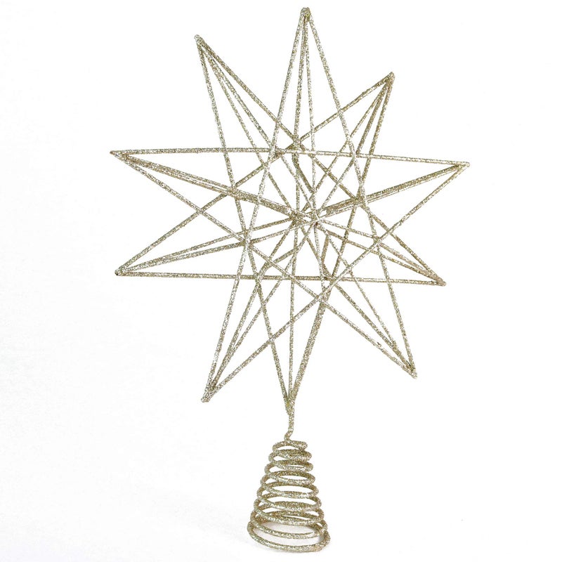 Ornativity Glitter Star Tree Topper - Christmas Sparkly Metal 3-D Dimensional Hallow Wire Star Xmas Tree Top Decor Ornament Decorations for Trees 13" - Image 4